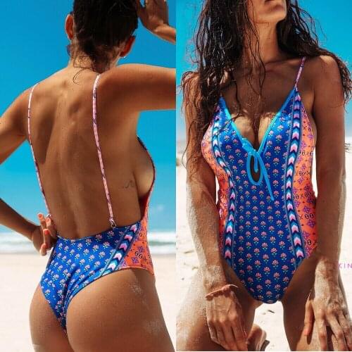 Women High Cut Padded Monokini Bathing Suit One Piece Plaid Boho Brazilian Swimsuit Swimwear Push Up Bathing Bikini Beach wear