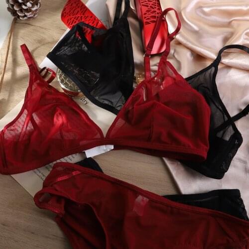 Hanging-neck ultra-thin wirefree underwear female thin shoulder beautiful back single-breasted front button sexy lace bra set