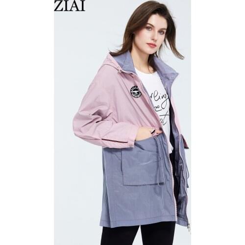 ZIAI 2020 Spring autumn trench Casual high quality coat hooded women fashion mid-length with Big pocket zipper ZS-3068