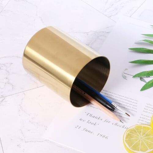 Golden Pen Pencil Pot Holder Container Organizer Home Desk Stationery Decor