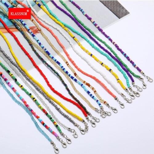 1Pc New Adjustable Bead Mask Chain Necklace For Women Colorful Glass Bead Glasses Neck Chain Accessories Necklace Strap Gift