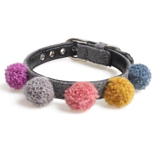 1Pcs Casual PU Dog Collar Neck Strap With Colorful Plush Ball Fashion Adjustable Charm Necklace Collar For Little Dogs Cat