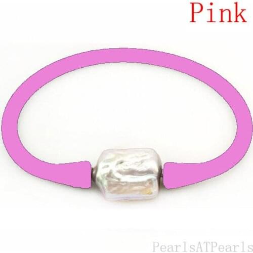 10-16mm One AA Natural Square Baroque Pearl Pink Elastic Rubber Silicone Bracelet
