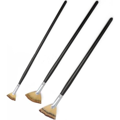 3PCS Fan Brushes Wooden Handle Nylon Hair Fan Shaped Paint Brushes DIY Craft Watercolor Oil Painting Art Drawing Tool Sationery