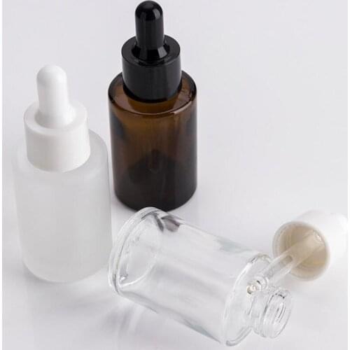 30ml flat shoulder essential oil amber frosted clear glass bottles Empty packaging Serum Dropper Bottles LX2724