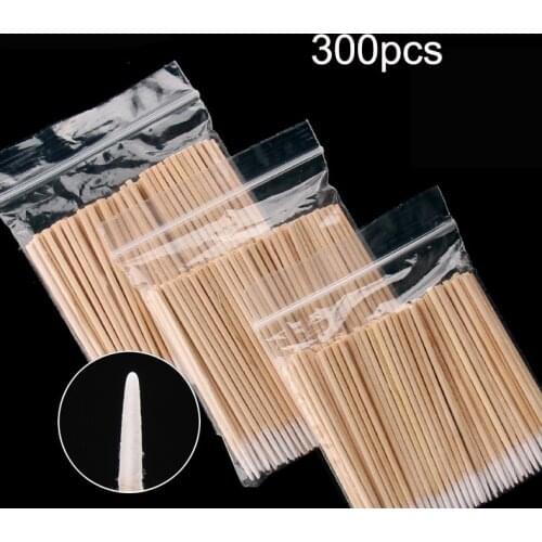 300pcs Disposable Cotton Swab Lint Free Brushes Permanent Makeup Wood Cotton Buds Swabs Eyelash Extension Glue Removing Tools
