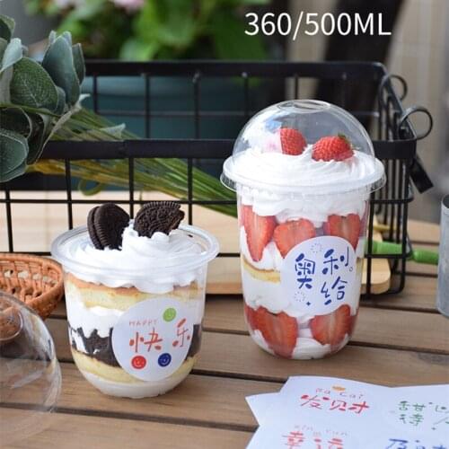 50pcs Net red 360/500ml cake packaging box milk tea cup ice cream cup wedding birthday party favors dessert cups with lids