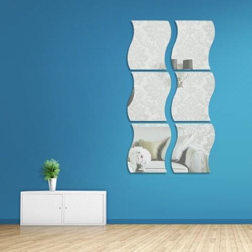 6pcs/set DIY S Waves Shaped Acrylic Mirror Effect Sticker Wall Sticker Mirror Surface Wall Stickers Home Modern Decoration