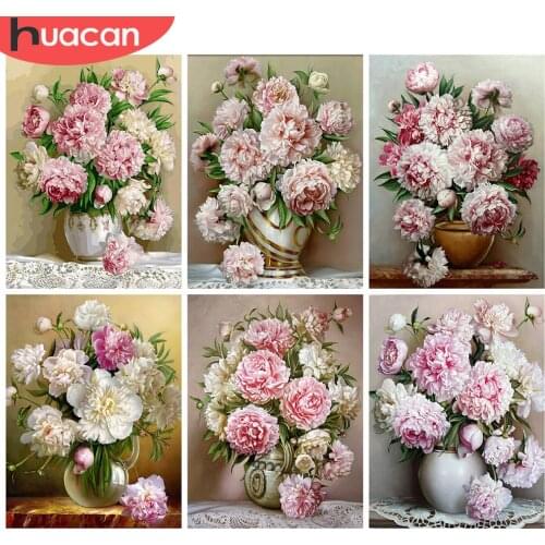 HUACAN Full Square 5d Diamond Painting Peony Handmade Gift DIY Diamond Embroidery Flower Mosaic Cross Stitch Wall Art