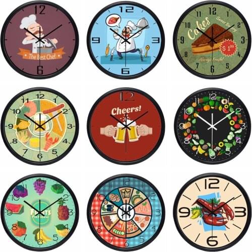 10inch 25cm Kitchen Clock Restaurant Silent Decorate Food Wall Clock Chef Fruit seafood Desk Clock