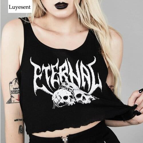 Black Goth Woman Basic Tank Tops 2021 Lady Cool Skull Print Dark Short Length Sexy Punk Gothic Camisole Rock Hipster Tight Camis