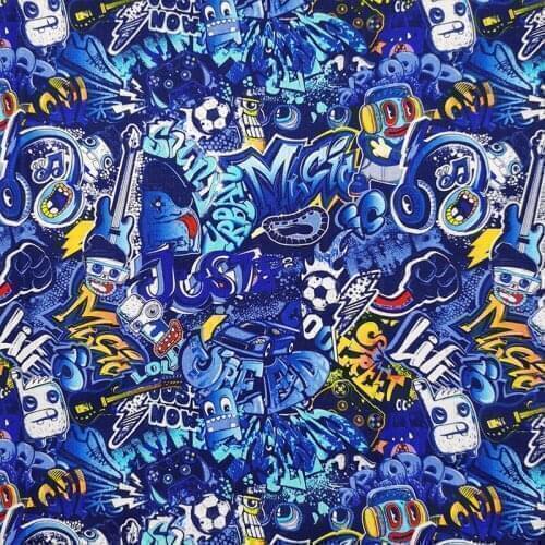 Beautiful Blue Music Cotton Fabric Music Festival Meeting Printing Fabric Sewing Patchwork DIY Young Man Clothing/Girl dress