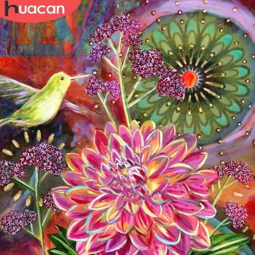 HUACAN 5D Diy Diamond Painting Flower Wall Sticker Embroidery Mosaic Humming Bird Cross Stitch Diamond Art