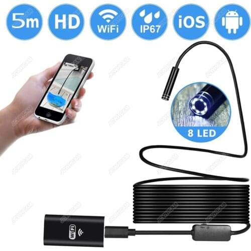 1/5/7M Cable 8MM OD HD 720P Wifi Endoscop Android USB IOS Endoscope Camera Flexible Wire Tube Cable Vehicle Pipe Inspection Cam