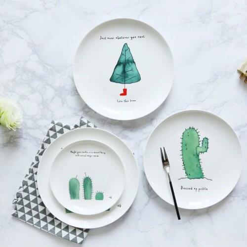 Cactus Styles 8 inch Ceramic Domestic Plate Kitchen Tableware Cake Dessert Fruit Snack Breakfast Steak Dinner Dish Dishes