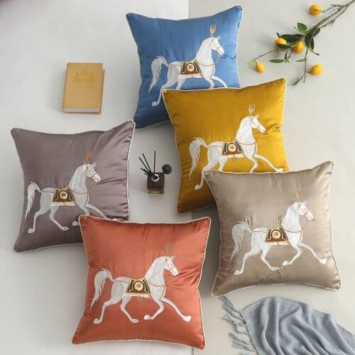 Classical pillow Cover No Inner 50*50cm Pillowcase Embroidery Horse Cushion Pillow Cover Chair Decorate