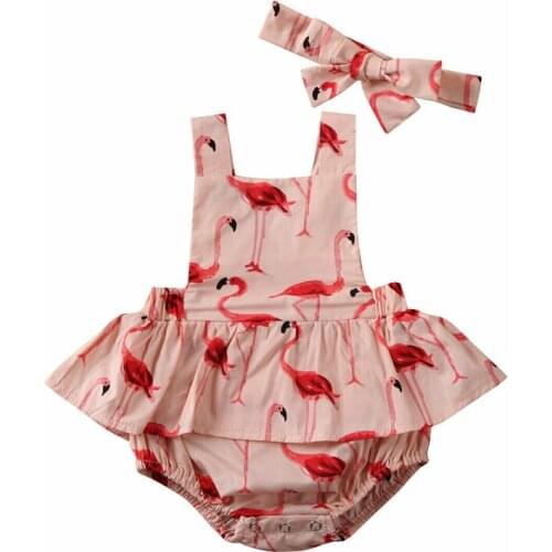 Baby Summer Rompers Cute Flamingo Newborn Baby Girl Clothes Infant Baby Girl Ruffle Sleeveless Jumpsuit Toddler Clothes Set