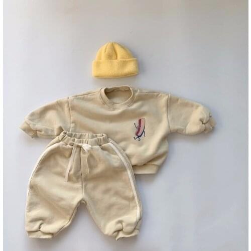 Children Clothes Set Pullover Cartoon Print Tops Baby Boys Girls Loose Long Pants 2pcs Kids Sweatshirts Toddler Infant Suit