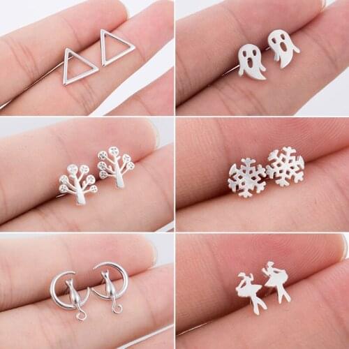Korean Small Snowflake Stud Earrings Women Christmas Jewelry Cute Triangle Moon Earings Fashion Ballet Ghost Ear Piercing Gifts