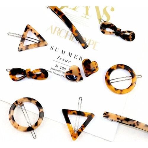 Korean Style Amber Leopard Print Acrylic Hair Clips Geometric Round Triangle Hairpin Women Girls Hair Acccessories