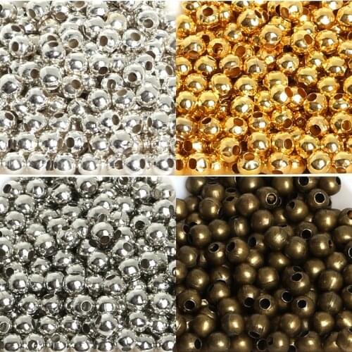 Round 300-1000Pcs Metal 2.4mm 3.2mm 4mm Iron Gold Bronze Tone Smooth Ball Spacer Beads For Jewelry Making DIY