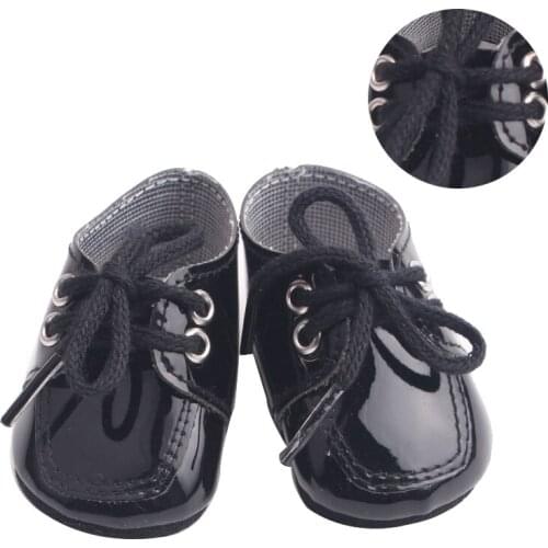 40-43 Cm Baby Boy Dolls PU Black Lace-up Leather Shoes American Newborn Shoe Toys Accessories Fit 18 Inch Girls Gift g10