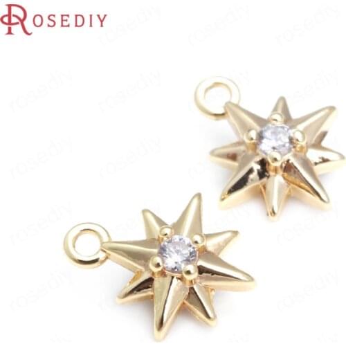 40363)10PCS 7.6x6MM 24K Gold Color Brass and Zircon Star Charms Pendants Jewelry Making Supplies Diy Findings Accessories