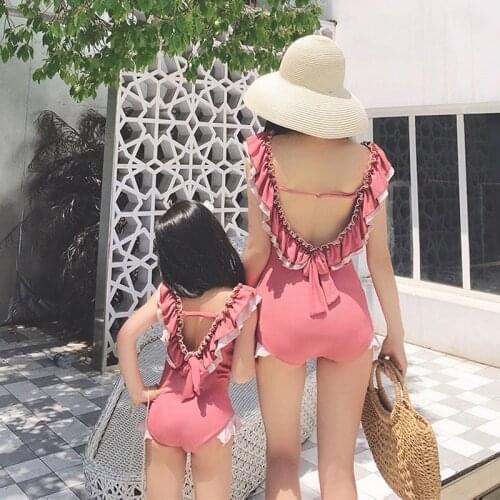 Summer Swimsuit Lace Collar Family Clothes Sleeveless Clothes for Mother and Daughter Family Look Mommy and Me Bathing Suits