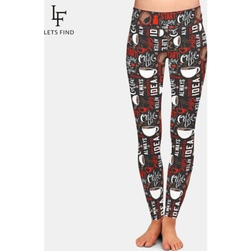 LETSFIND Fashion Coffee Print Comfortable Women Pant High Waist Plus Size Fitness Slim Soft Stretch Full Leggings