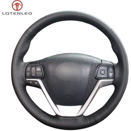 LQTENLEO Black Genuine Leather DIY Hand-stitched Car Steering Wheel Cover for Toyota Highlander 2014 - 2019 Sienna 2015-2019