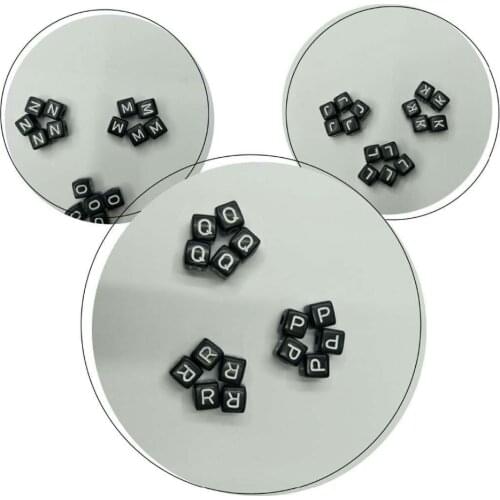 Fashion DIY Square Big Hole Black Acrylic Loose Alphabet Letter Beads 6/10MM 100pcs/lot jy136