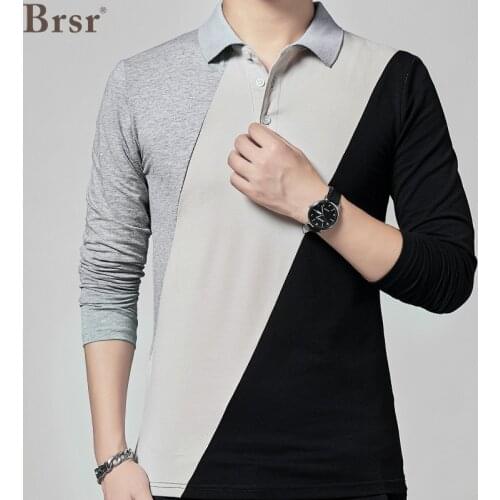 Fashion T Shirts Men Turn-Down Collar Long Sleeved Oversized Mens T-Shirt Cotton Spring And Autumn Korean Style Slim Fit For