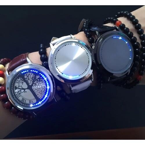 Fashion LED Touch Screen Men Watches Boys life Tree Leather Digital Watches Men Clock reloj hombre saat relogio