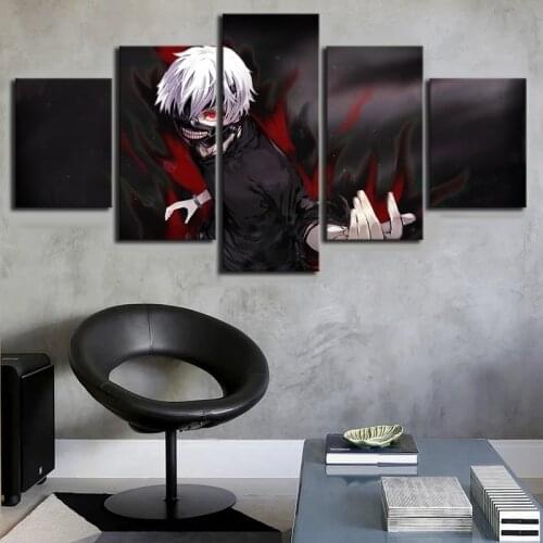 Modular Canvas Paintings 5 Panel Tokyo Ghoul Kaneki Ken Zombies Wall Art Poster Home Decor Kids Room Anime HD Prints Pictures