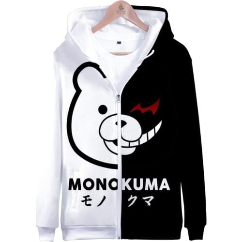 Danganronpa Zipper Jacket Monokuma 3D Hoodie Anime Cosplay Costume School Uniforms Black White Bear Mens Hoodies Sweatshirts