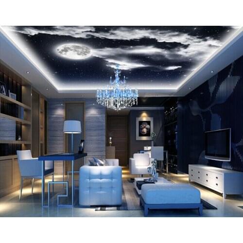 Custom ceiling wallpaper, the night sky moon for living room bedroom ceiling wall waterproof papel de parede