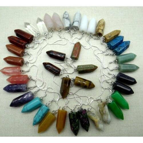 Natural stone Quartz crystal tiger eye Turquoises Hexagonal charms Earring for diy Jewelry making Earring Pendant Accessories A9