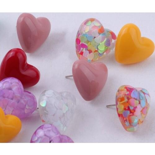 New Korean Colorful Sequins Heart Stud Earrings for Women Girls Transparent Acrylic Heart Earrings Fashion Party Jewelry Gifts