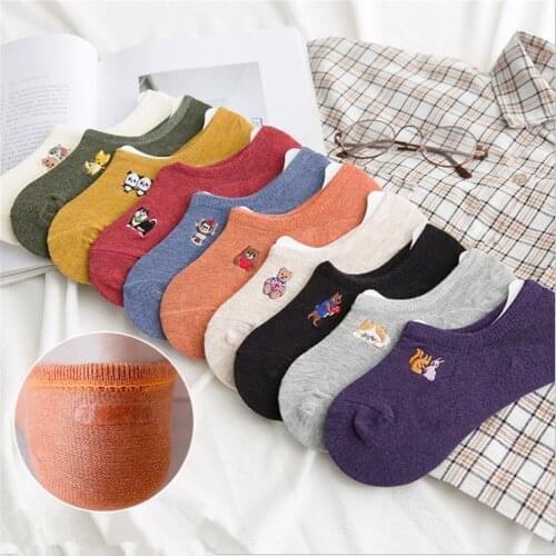 New Summer Thin Boat Socks Female Japanese Ins Trend Cute Cartoon Embroidery Socks Low Cut Shallow Mouth Invisible Short Socks