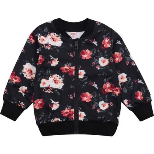 New 2021 Children Girls Zipper Jacket Infant Ribbed Hem Flowers Printed Top Long Sleeve Coats for Kids Spring Autumn 2-7Y