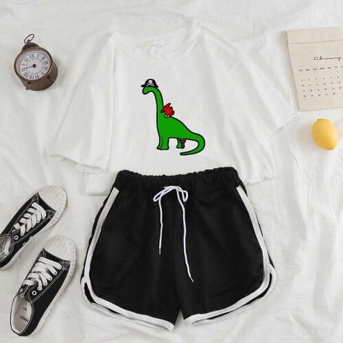 Pajamas for Women Summer Sleepwear Women Pajama Sets Dinosaur Print Shirt Kawaii T Shirt Shorts Sets Matching Fashion Sleep Wear