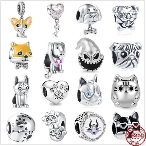 New silver 925 Dangle Charm Cute Dog Buddy Dog Paw Beads fit Original Pandora Charms Silver 925 Bracelet For Women DIY Jewelry