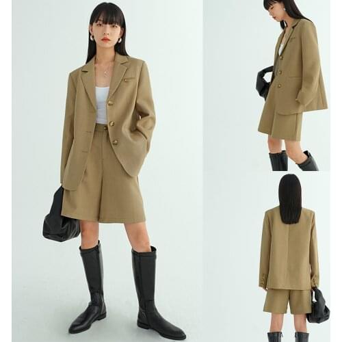 Daily Casual Women Suits 2 Piece (Blazer + Shorts) V Neck Pocket Fashion Coat Custom Made Young Girl School Jacket