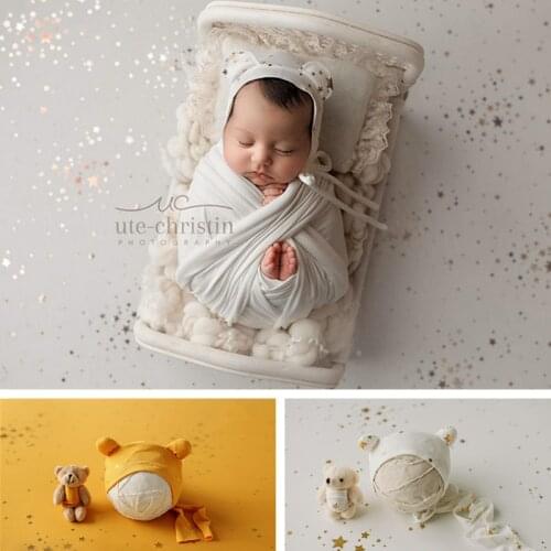 Newborn Photography Props Boy Starlight Hat Bear Doll Set Studio Baby Girl Accessories Stretch Background Cloth For Photo Shoot