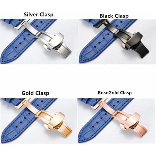 Handmade 14 15 16 17 18 19 20mm Genuine Leather Watch Band Replace Butterfly Folding Clasp Buckle Blue Strap Watchbands And Tool