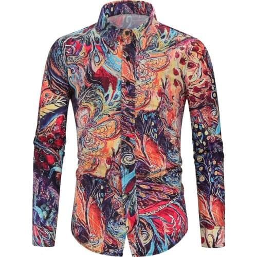 New Print Fashion Show Vintage Shirt Men Camisa Masculina Slim Fit Club Party Prom Printed Mens Shirt Chemise Homme S-3XL