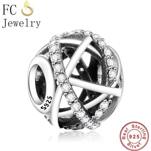 FC Jewelry Fit Original Brand Charm Bracelet Real 925 Sterling Silver Soccer Ball Zirconia Crystal Beads For Making Berloque