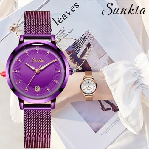 SUNKTA Luxury Women Watches Mesh belt Female Clock Quartz Wristwatch Fashion Ladies Watch Women reloj mujer relogio feminino+Box