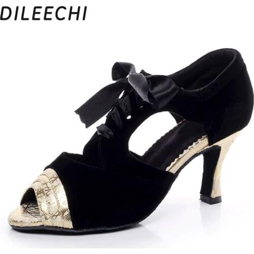 DILEECHI Velvet Latin dance shoes female adult summer soft outsole square dance sandals