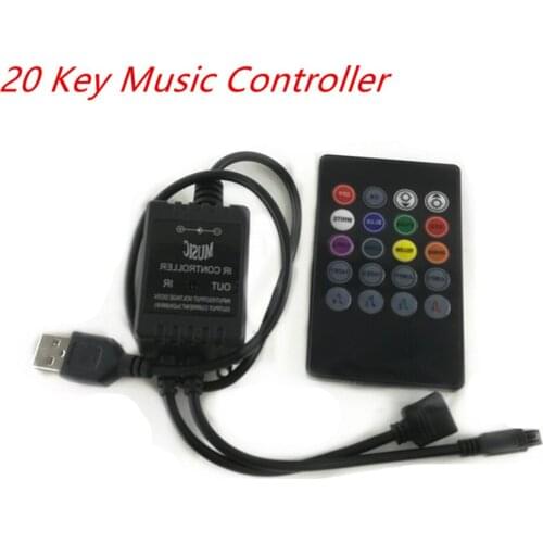 USB 20 music keys IR controller black Remote sound sensor for RGB LED strip high quality 5-24V